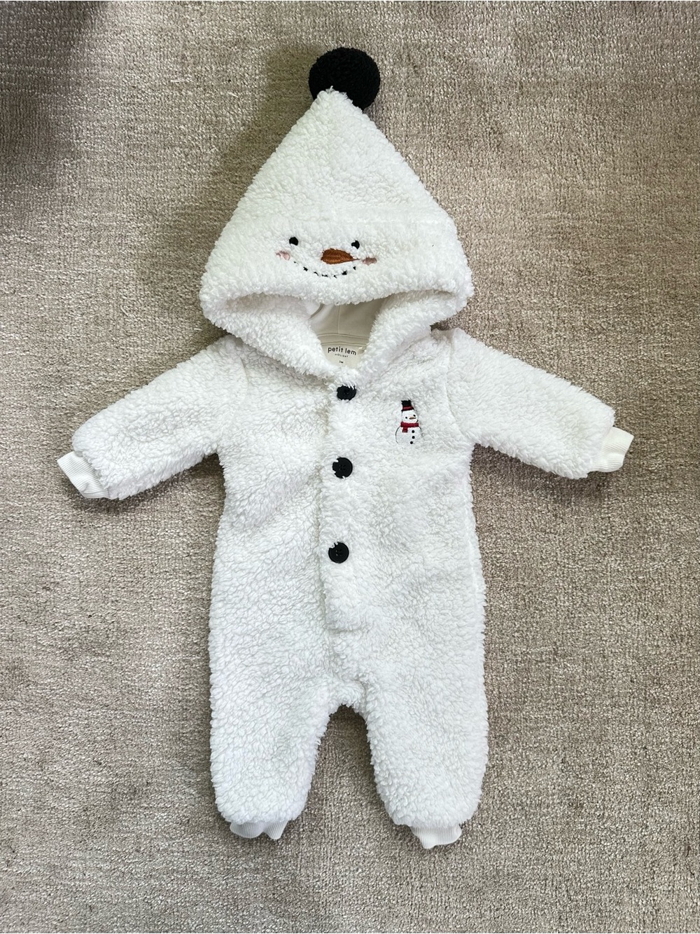 Petit Lem White Sherpa Baby One-Piece with Hood and Pom